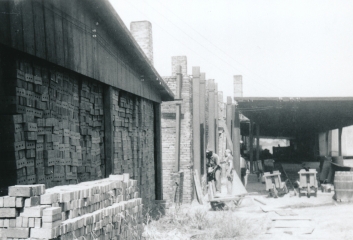 Brick storage and rectangular kilns, Alton Brick Co., Maryland Heights, Missouri.