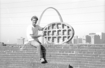 Larry Giles atop the Big Four Building across the Mississippi River from the Gateway Arch