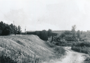 Mitchell Fire Clay Mine entrance and mound of weathered fire clay